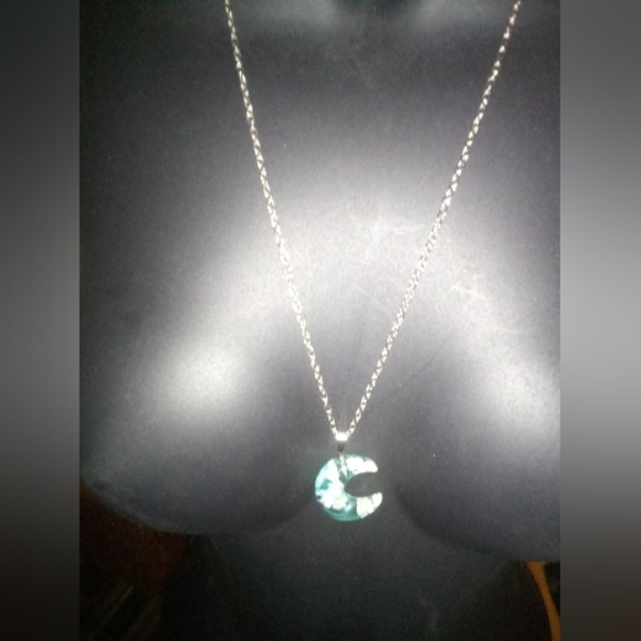 Women's Silver Toned Chain Cloudy Sky Crescent Moon Pendant Necklace - Picture 2 of 4